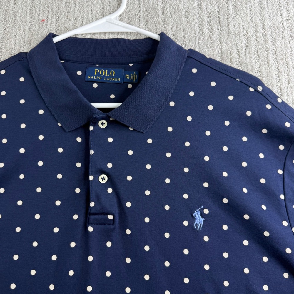 Polo Ralph Lauren Polka Dot Polo Shirt Mens Size XXL Navy Blue Short Sleeve